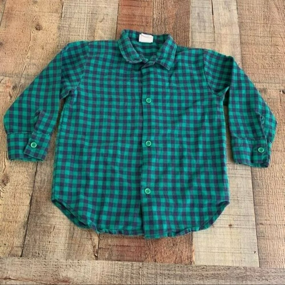 Buster brown vintage boys long sleeve collared button up in blue and green -4